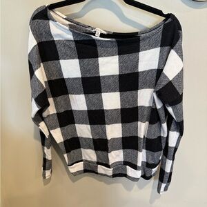 White Birch Off-the-Shoulder Checkered Sweater